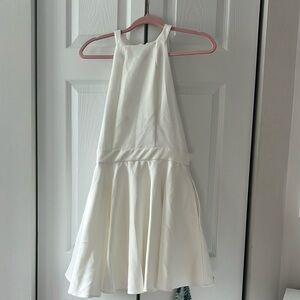 White Pleated Halter Flare Dress